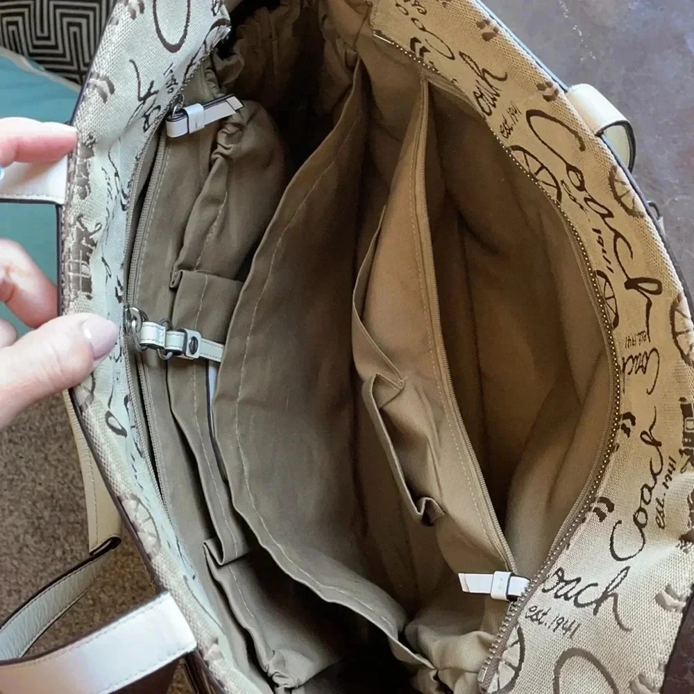 Coach Horse‎ and Carriage Signature Diaper Tote Bag Khaki White F15617